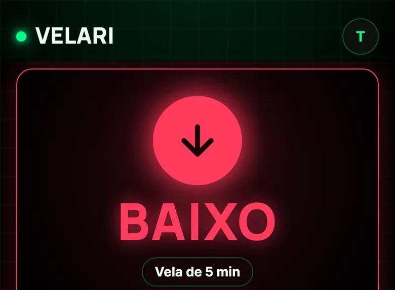 Resultado BAIXO no Velari, vela de 5 minutos